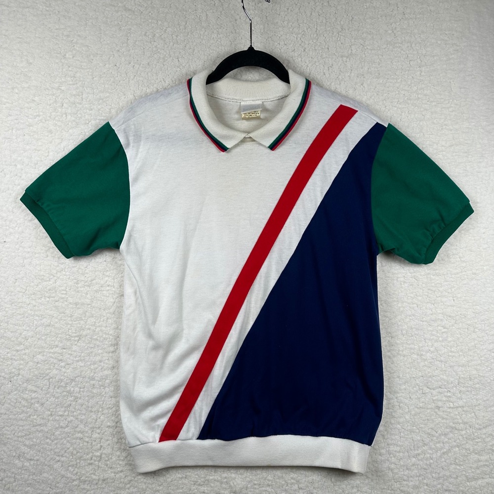 Vintage Jantzen Polo Shirt Men's M Colorblock Diagonal Stripe Retro Preppy USA